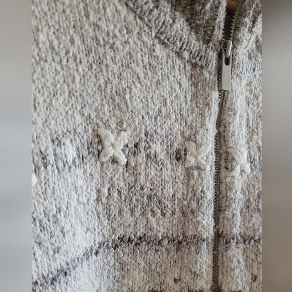 Liz Claiborne soft textured full zip cardigan sweater Women's large cream, grey - Picture 3 of 8